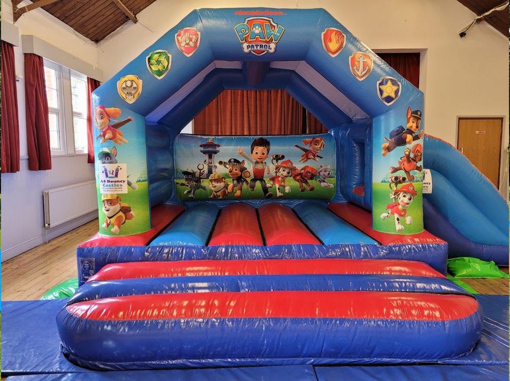 Hire this A Frame Bouncy Castle with Side Slide Paw Patrol