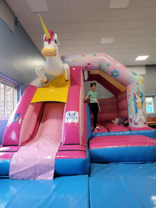 unicorn slide and bouncy castle